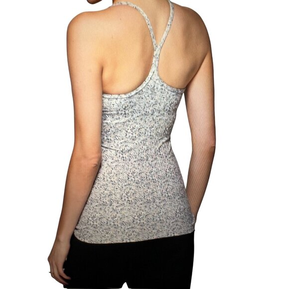 Lululemon Power Y Tank Top Gray Speckled Shelf Bra 6 Stretch Moisture Wicking - Picture 2 of 8